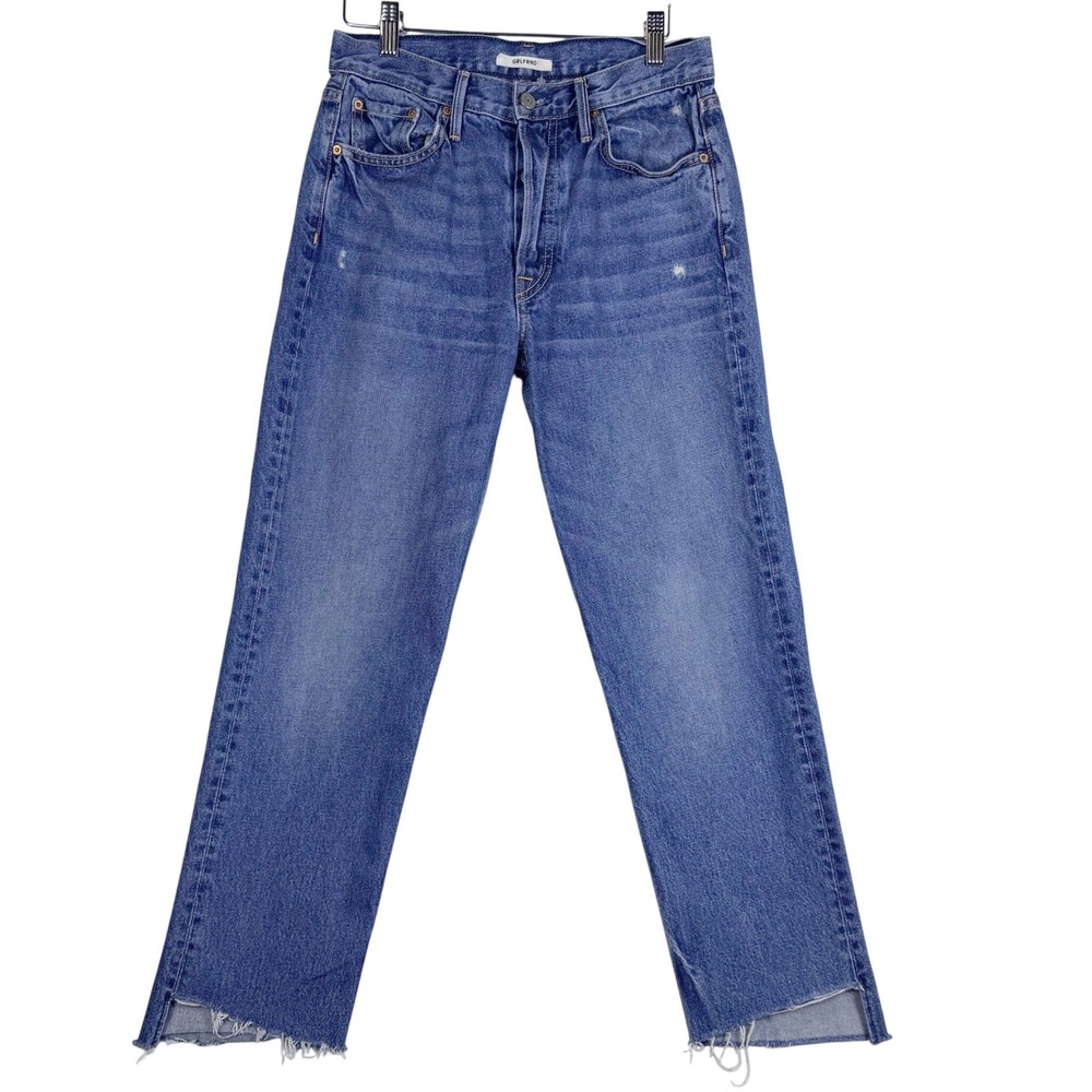 GRLFRND Helena High Rise Straight Leg Jeans Close To You Blue Raw Hem 27